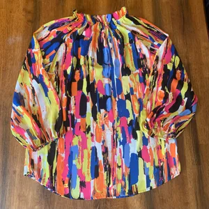 New York & Company Blouse Large Multicolor Brushstroke Abstract Colorful thumbnail 7