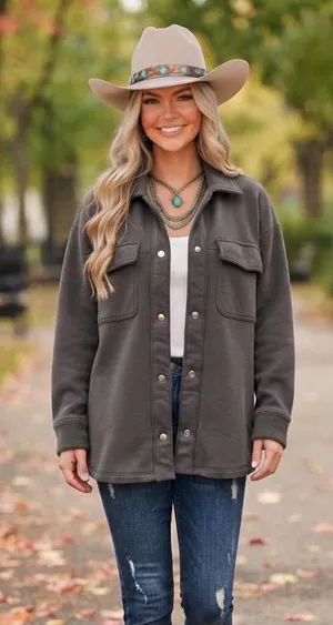 Hollister Oversized Fleece-Lined Shacket - Charcoal Grey - Size Medium - Like Ne thumbnail 1