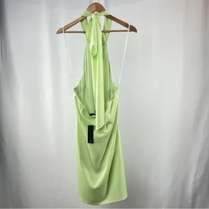 NWT Lulus Soiree Season Satin Halter Mini Dress In Light‎ Green Size Extra Large thumbnail 6