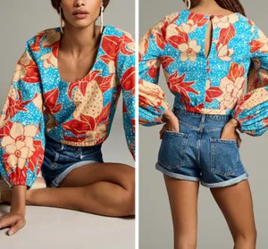 Anthropologie x Farm Rio Puff-Sleeve Bubble Blouse, Size S thumbnail 2