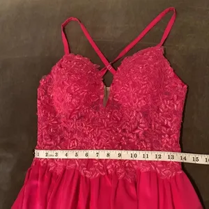 Women’s Pink Full Length Prom Party Dress Lace Appliqué Spaghetti Straps Size 8 thumbnail 10