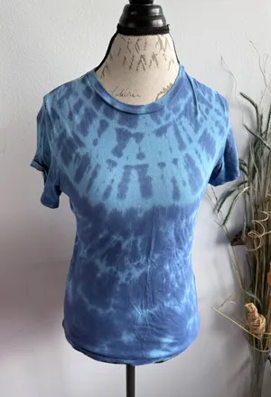 Agolde‎ Mariam Tee Blue Tie Dye Organic Cotton Short Sleeve T-Shirt A7047B Small thumbnail 1
