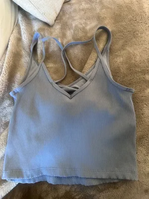 Vuori Blue ribbed cropped skinny strap tank top thumbnail 6