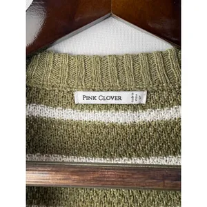 Women’s Pink Clover Small Olive Green w/ White Stripes Sweater thumbnail 4