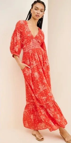 Free People Red Floral Maxi Dress thumbnail 1