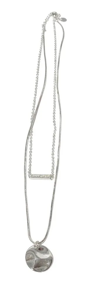 925 Sterling Silver Circle Lucky Bar‎ Layered Necklace Jewelry thumbnail 1