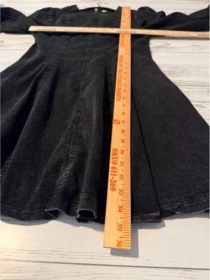 Black Acid Wash Denim Fit & Flare Mini Dress Puff Sleeve Size Small thumbnail 12