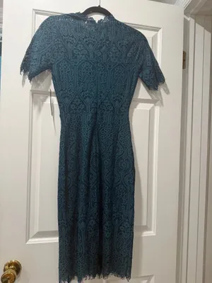Lulus dark teal lace midi dress thumbnail 3