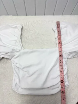 Zara White Puff Sleeve‎ Square-Neck Crop Top Size M thumbnail 7