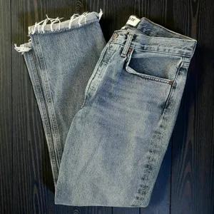 AGOLDE High Rise Straight Leg Jeans Light Wash Raw Frayed Hem Women's size 28 thumbnail 3