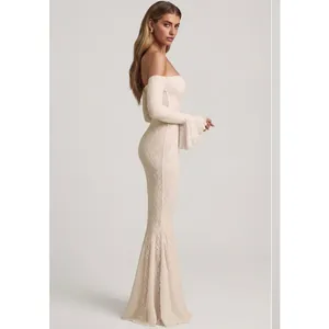 Oh Polly Verena Off-Shoulder Ruffle Lace Maxi Dress in Ivory Size XXS New thumbnail 5