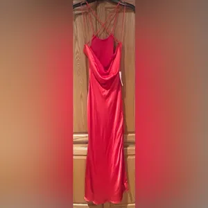 Bardot Mila High Jewel Neck Cowl Back Satin Slip Dress in Fire Red Size‎ 2 thumbnail 11