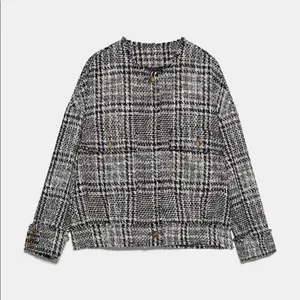 Zara Houndstooth Bomber TWEED Jacket w/ Pockets & Gold Buttons Black/White NEW thumbnail 8