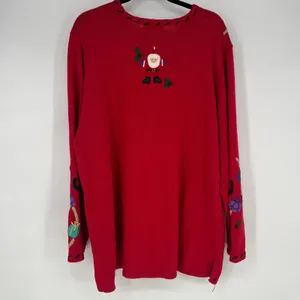 Vintage Red Christmas Sweater Embroidered Santa Toys Gifts Holiday Pullover thumbnail 3