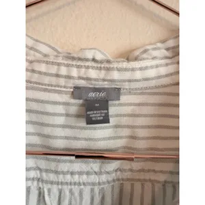 Aerie Tunic Top Women Medium Grey Striped Collar‎ Long Sleeve Boho Casual thumbnail 4