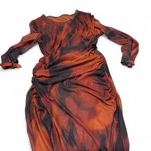 Y2K Brown Abstract Mesh Bodycon Midi Dress Size XL thumbnail 1