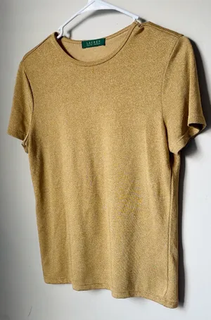 Lauren Ralph Lauren Blouse Gold Metallic T-shirt women Round neck thumbnail 2