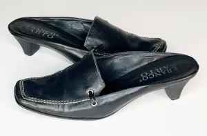 Franco Sarto Black Leather Kitten Heels Mules Shoes Women 7 thumbnail 1