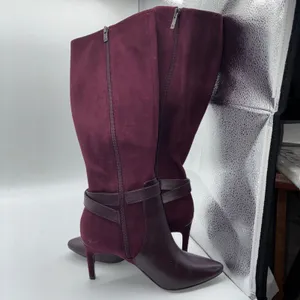 Calvin Klein Jemamine Wide‎ Calf Tall Boots Burgundy Suede Leather Heel Size 6.5 thumbnail 11
