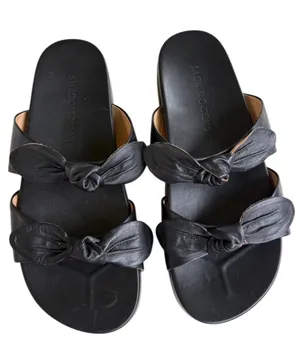 EUC Jack Rogers Leather Monica Double Knot Slide Sandals Black Size 9 thumbnail 1