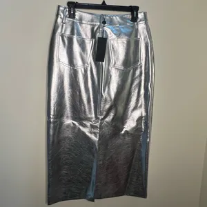 Gianni Bini Metallic‎ Silver Pencil Skirt thumbnail 3