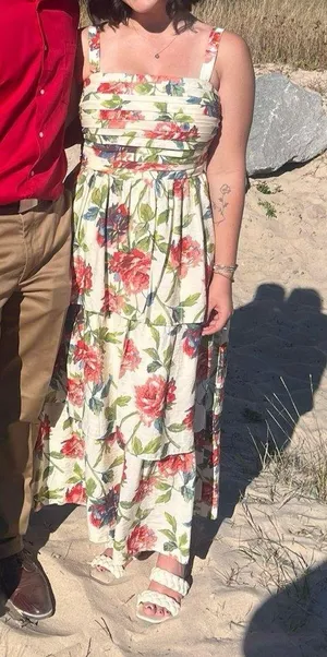 Abercrombie Pink & Cream Floral Tiered Maxi Dress thumbnail 1
