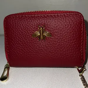 Bee Chic Burgundy Wallet with Gold Bee Detail RDIF tech thumbnail 5