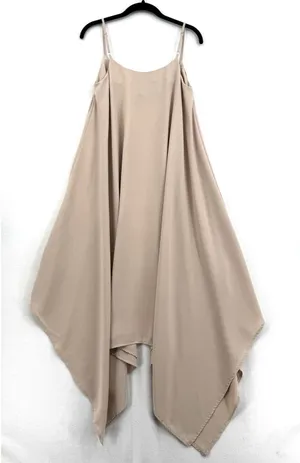 SHEIN Beige Handkerchief Hem Midi Dress Flowy Minimalist Boho Chic Lagenlook SM thumbnail 1