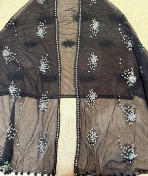 Women's Black and Silver beaded Shawl thumbnail 1