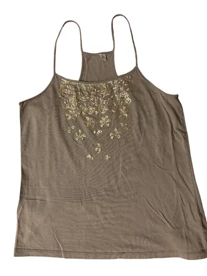 Spaghetti-Strap Brown Camisole with Gold Beaded Embellishment thumbnail 1