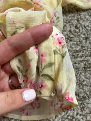 Lulu's Pale Yellow Floral V-Neck Ruffle Peplum Blouse Cropped Pastel Spring thumbnail 4