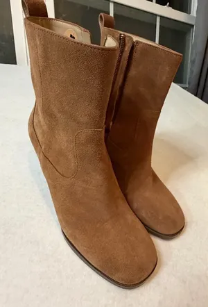 Coach Brown Suede Wedge Ankle Boots Side Zip Booties Size 7 thumbnail 1