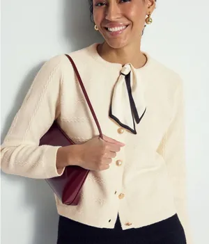 CeCe Off White Scarf Cardigan Sweater MEDIUM Business Casual Career Work $90 thumbnail 1