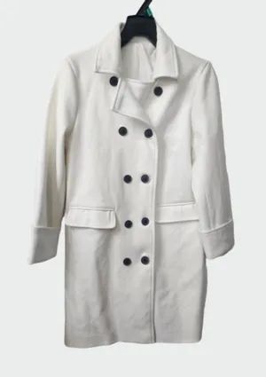 Women's Long Pea Coat, Size S, White and Black thumbnail 1