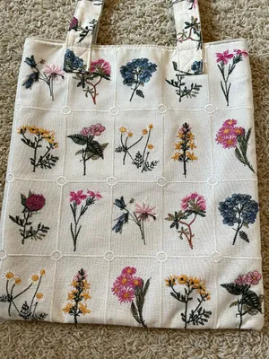 Floral Embroidered Tote White thumbnail 2