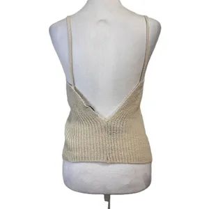 Zara Knit Cami Tank Top Womens‎ M Ivory V-Neck Crochet Boho Minimalist Festival thumbnail 3