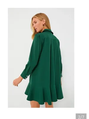 Tuckernuck green Crepe Callahan Shirt Dress long sleeve ruffle spring party $200 thumbnail 3