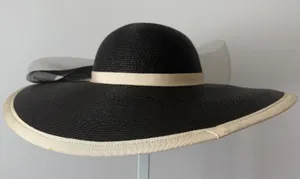 David M‎ Designer Luxury Old Money OS Black White Straw Hat Tulle Kentucky Derby thumbnail 1