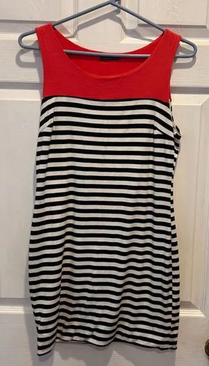 Soprano Womens Red Black White Stripe Tank Dress Balloon Hem Sz‎ M Made in USA thumbnail 1
