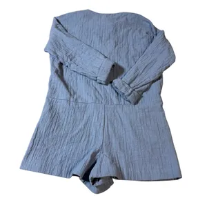 Zara Women Size XS Dusty‎ Blue Romper Tie Front 100% Cotton Lightweight thumbnail 3
