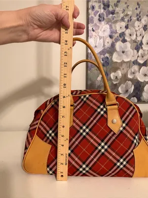 Vintage Burberry Blue label nova red plaid Boston Bowling Bag canvas leather thumbnail 6