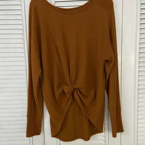 Mudd Waffle Knit Long Sleeve Knotted Front Cozy Chestnut Brown Top Size XL thumbnail 2