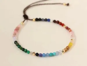 Bohemian Multicolor Crystal Agate 3mm Beads Adjustable Bracelet Multiple thumbnail 1