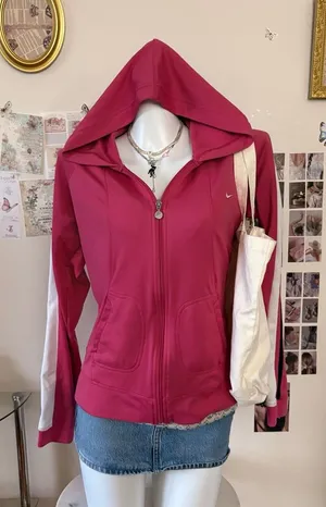 Nike Vintage Hot Pink Full Zip Track Jacket With White And Navy Side Stripes thumbnail 1