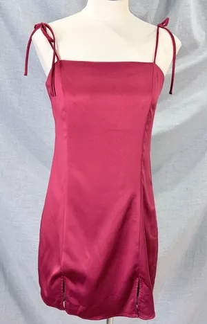 Privacy‎ Please Satin Tie Strap Mini Dress Square Neck Wine Red Cocktail Party thumbnail 1