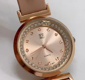 NY & C ladies 30mm rose gold tone rhinestones watch silicone band runs thumbnail 2