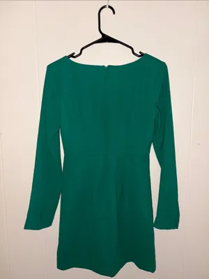 Mango Green Square-Neck Long Sleeve Dress thumbnail 3