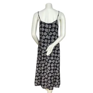 Vintage 90s Slip‎ Dress Women Sleeveless Retro Black White Floral Rayon Summer thumbnail 2