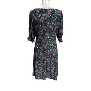 Tommy Hilfiger Womens Paisley Puff Sleeve Fit and Flare Dress Teal Pink Size 10 thumbnail 4