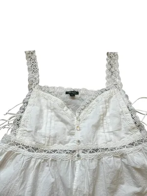 Wild Fable Womens White Babydoll Top Lace Trim Peplum Cottagecore Boho Feminine Summer thumbnail 2